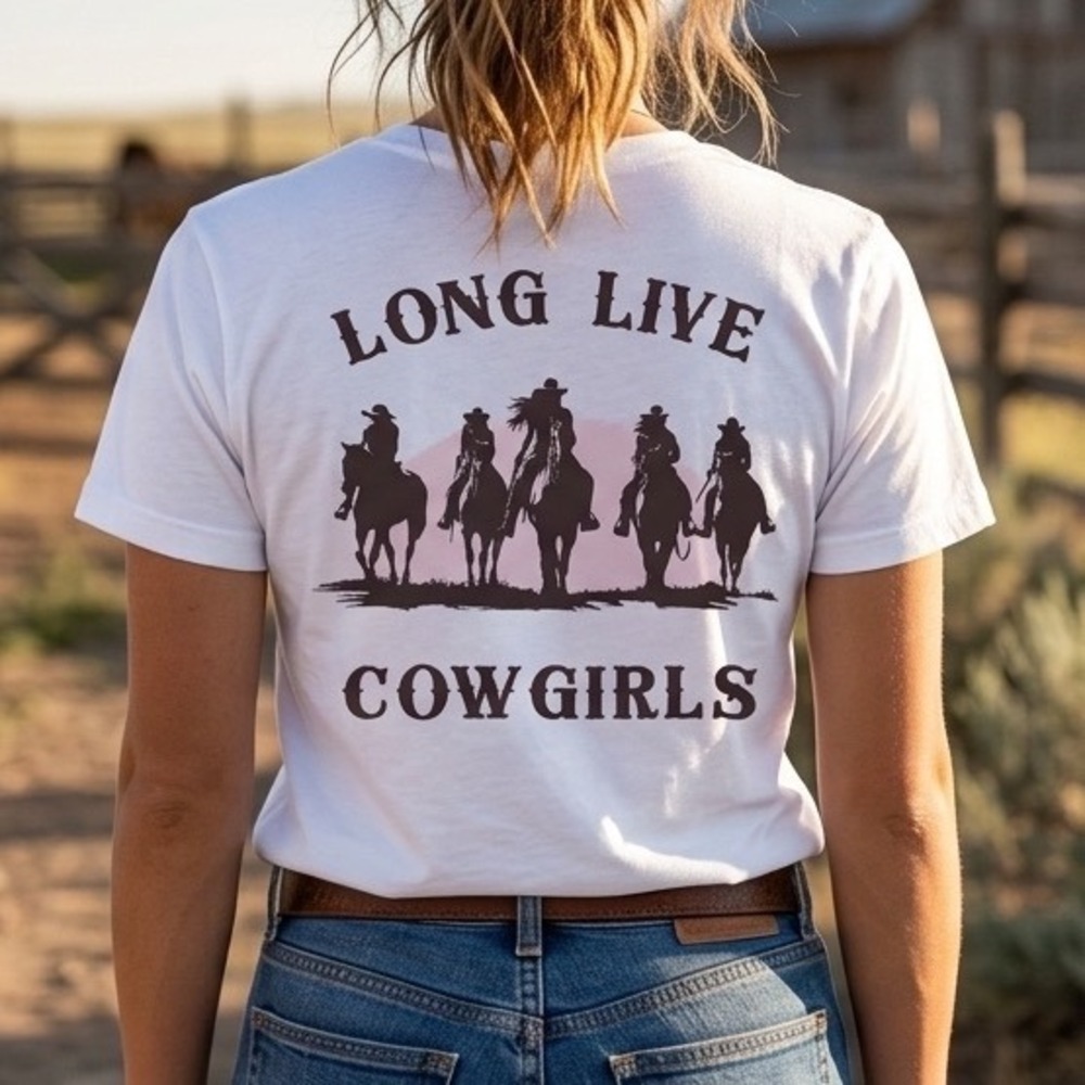 Bella Canvas Long Live Cowgirls Graphic T-Shirt White Western Yeehaw Large